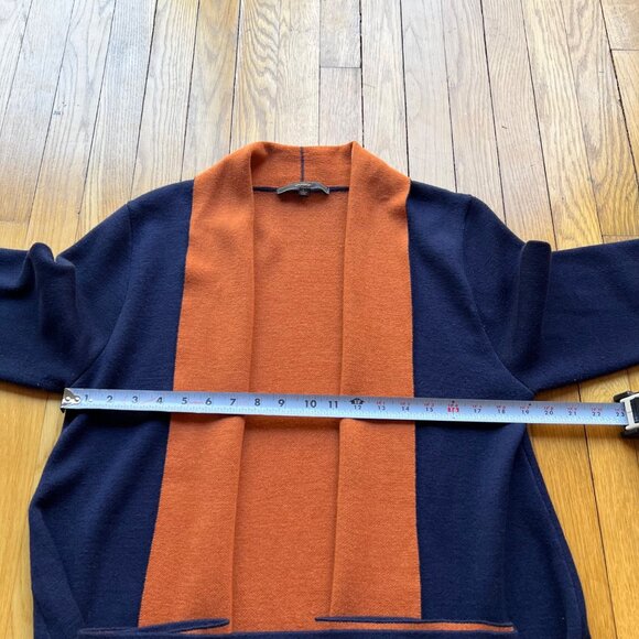 MAXSPORT Size L Navy Blue & Rust Open Heavyweight Cardigan Wool Blend Sweater - Picture 7 of 15